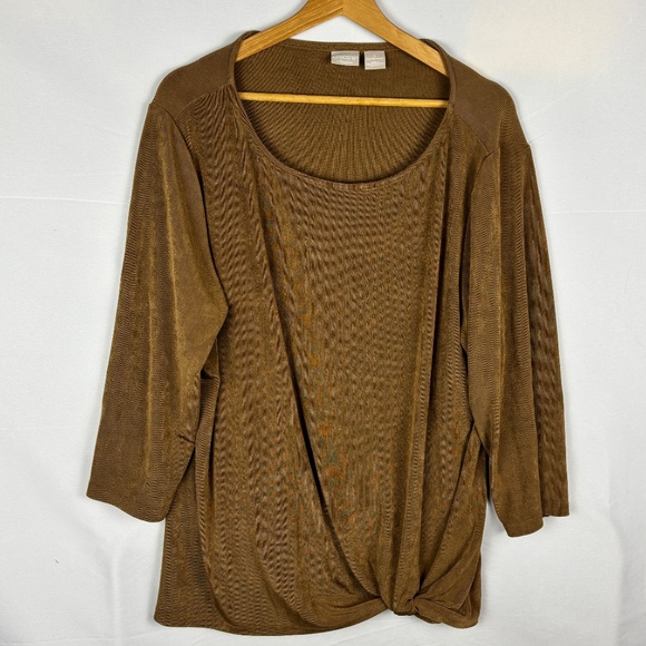 Chicos Travelers Wome's Long Sleeve Tunic Top 20/22 Slinky Tan USA Made Comfort - Picture 1 of 10